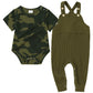 Yuemion Newborn Baby Boy Clothes,2Pcs Infant Boy Romper Bodysuit Spring/Summer Stripe Outfits +Bib Overall Pants(6-12 Months)