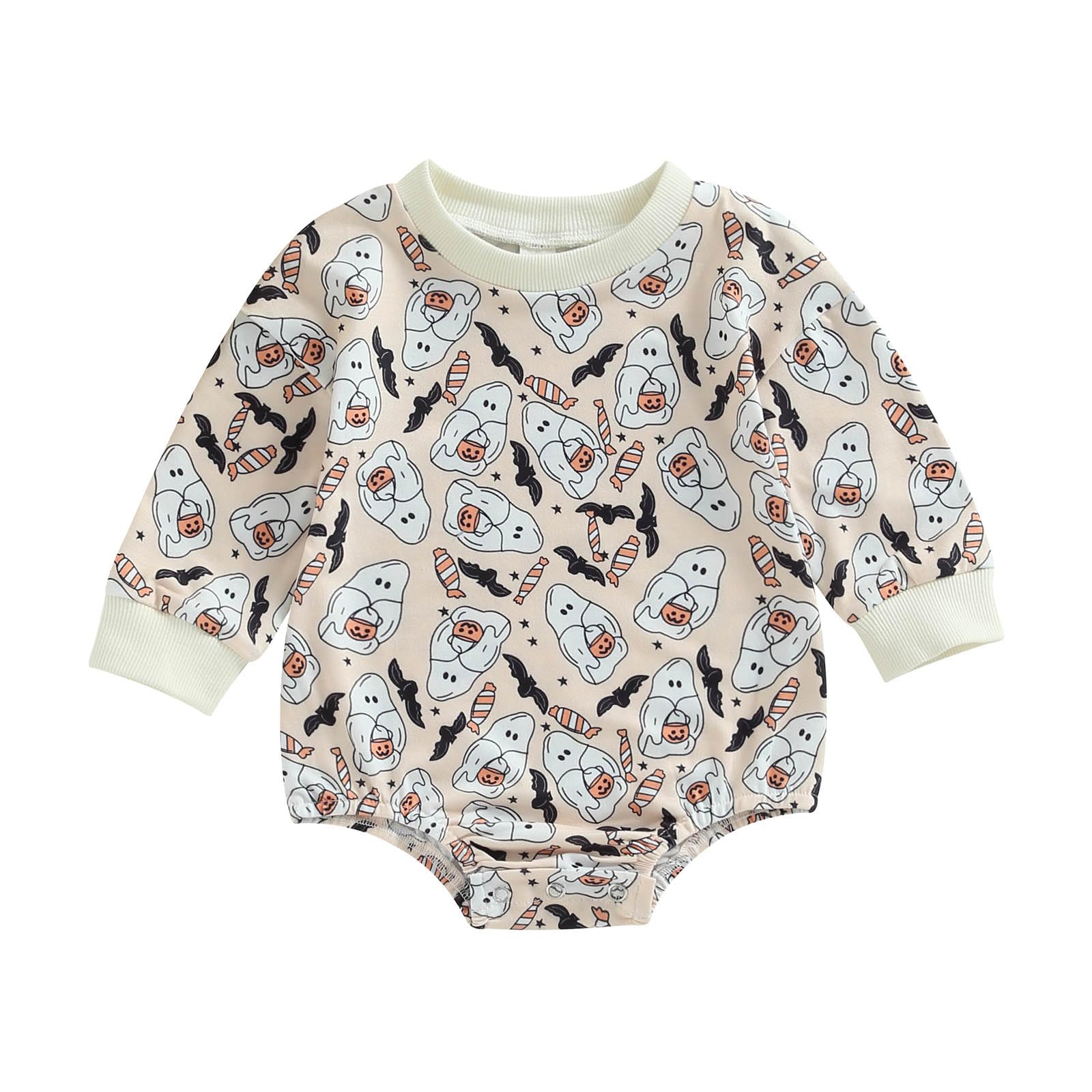 Halloween Newborn Baby Girl Outfit Pumpkin Sweatshirt Romper Long Sleeve Romper Jumpsuit Infant Fall Winter Clothes (Ghost, 3-6