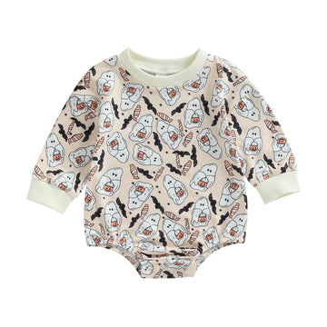 Halloween Newborn Baby Girl Outfit Pumpkin Sweatshirt Romper Long Sleeve Romper Jumpsuit Infant Fall Winter Clothes (Ghost, 3-6