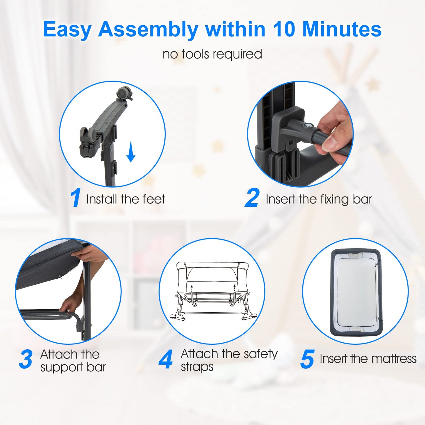 Infans 3 In 1 Baby Bassinet, Bedside Sleeper For Newborn, Folding Crib With Mattress, Travel Bag, Wheels, 4-Sided Mesh, Easy To