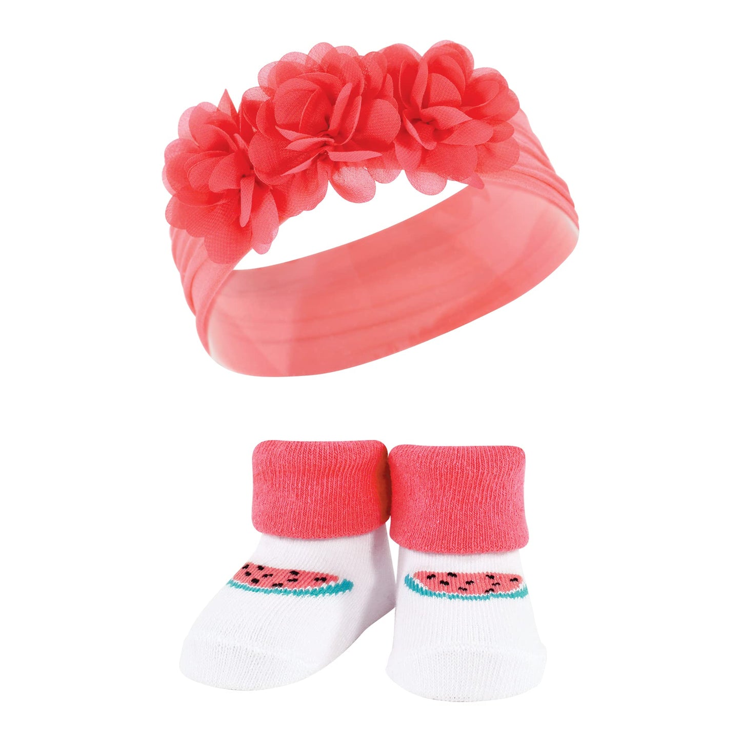 Hudson Baby Baby Girls' Headband And Socks Giftset, Teal Coral, One Size