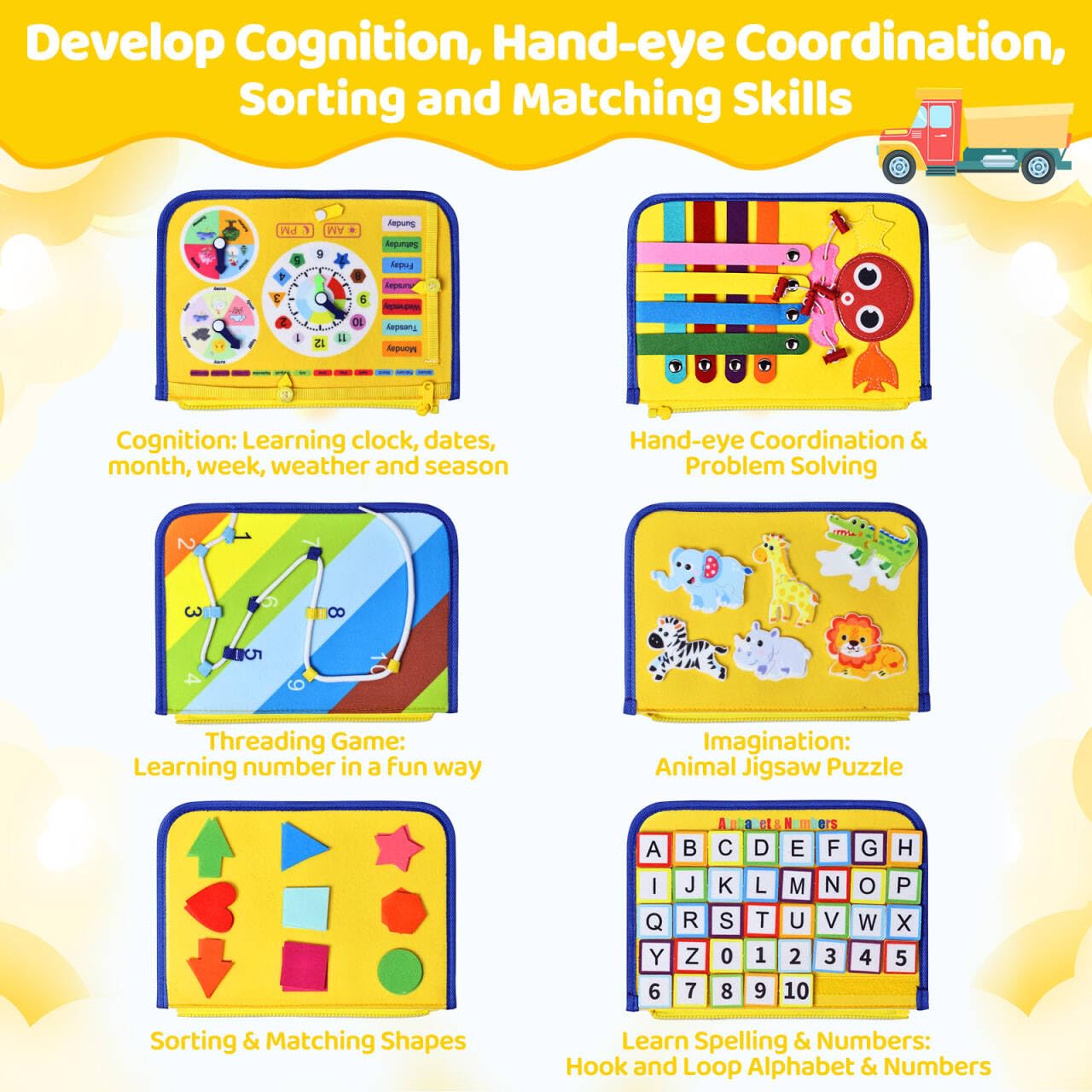 Esjay Toddler Busy Board Montessori Toys for Boys Girls, Sensory Board Educational Activities for Learning Fine Motor Skills, Bi