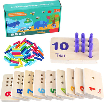 Gserin Wooden Counting Numbers Peg Board for Kids, Montessori Math Toy for Toddlers, Math Manipulatives Preschool Early Learning