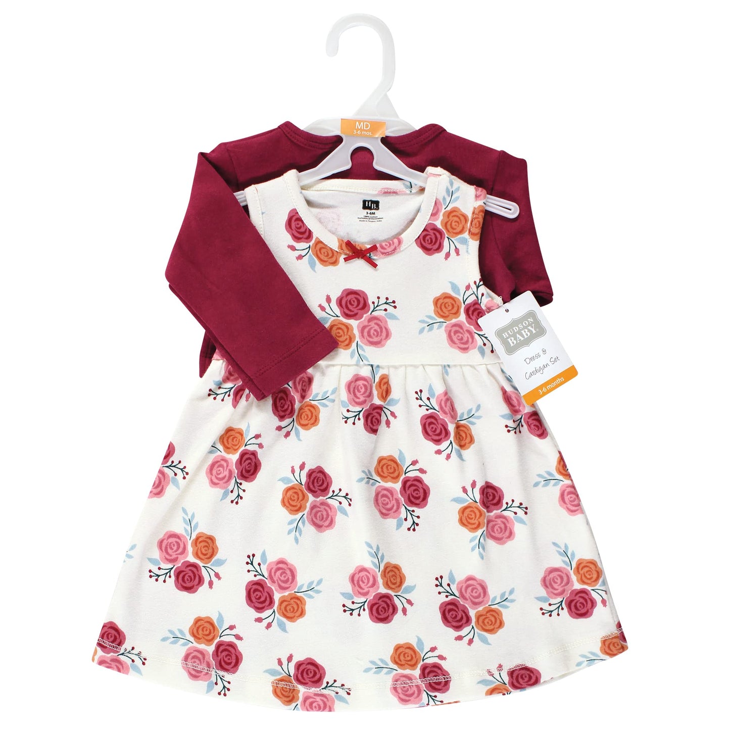 Hudson Baby Baby Girls' Cotton Dress And Cardigan Set, Autumn Rose, 18-24 Months
