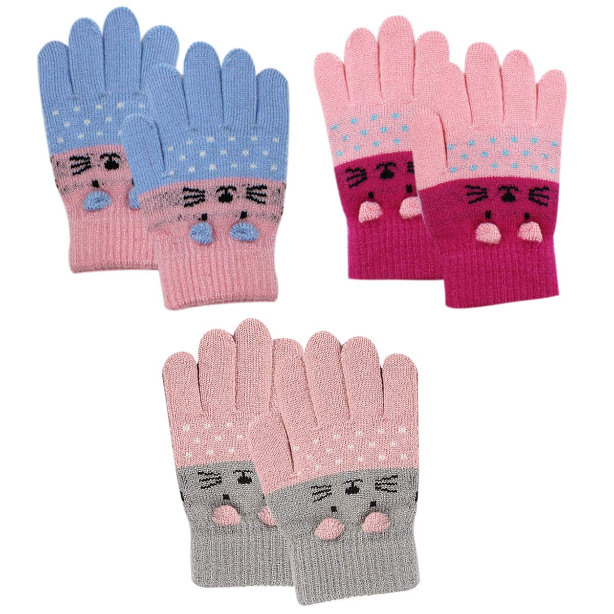 Rarityus 3 Pairs Kids Cute Cat Warm Gloves Winter Knitted Mittens For – Cutebaby WBCBBB07YDCQJYL