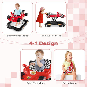 Baby Joy 4-In-1 Baby Walker, Foldable Activity Walker With Adjustable Height, Music & Lights, Anti-Rollover, Toddler Push Walker
