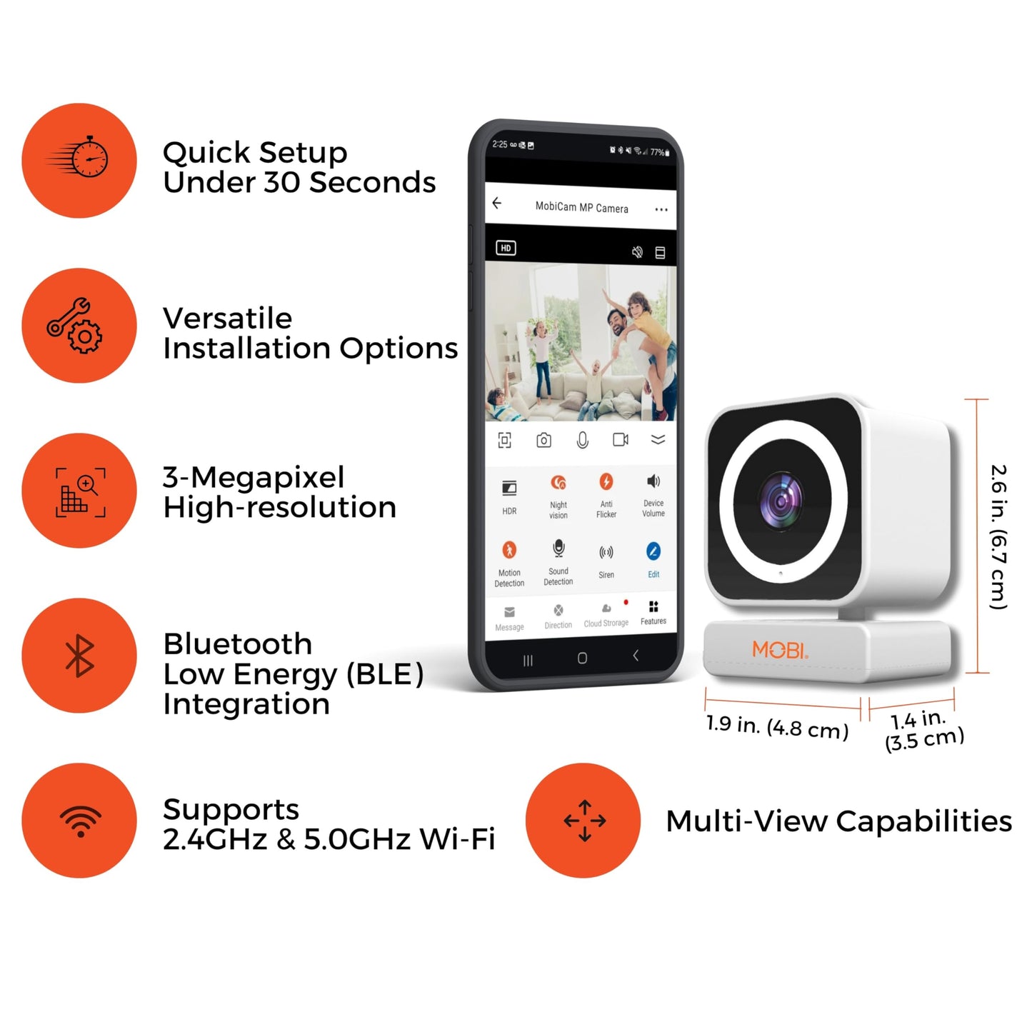 Mobicam Baby & Home Monitor Camera, Mobicam Mp Pet Camera, Ai Motion Detection, 3 Megapixel, 2-Way Audio, Night Vision, Dual-Ban