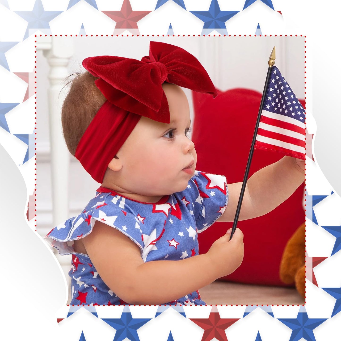 Yanjie 4Th Of July Nylon Headbands For Baby Girls - Red Velvet Handmade Hair Accessories For Infants And Toddlers