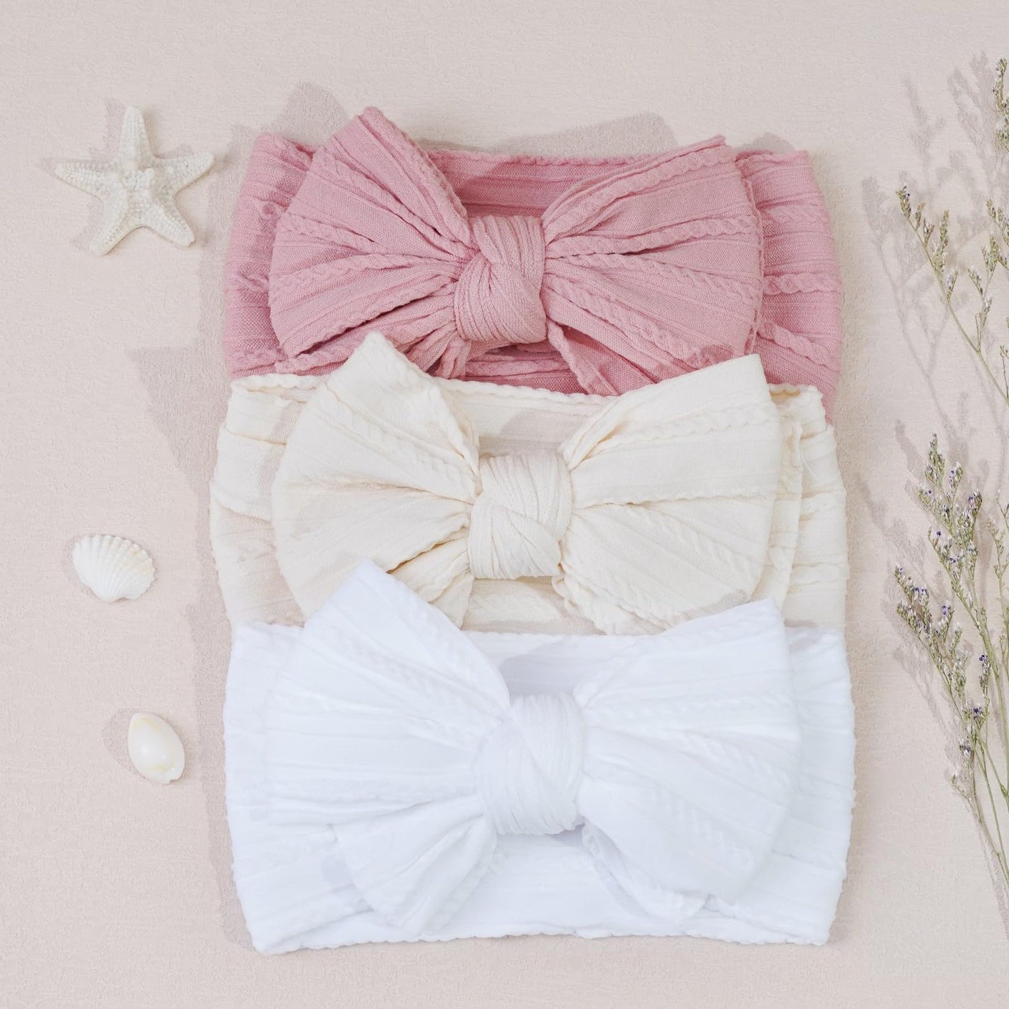 C  Llot 6 Pcs Super Stretchy Soft Handmade Headbands With Double Bows Head Wrap Nylon Hair Accessories For Newborn Baby Girls In