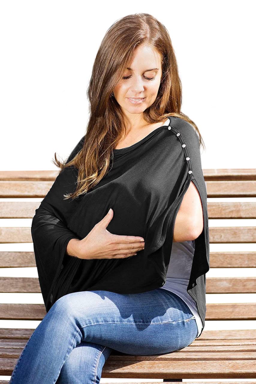 Byrd & Blume Maternity Nursing Cover Breathable Lightweight Breastfeeding Cover Wrap Shawl Scarf Poncho Adjustable Snaps Full 36