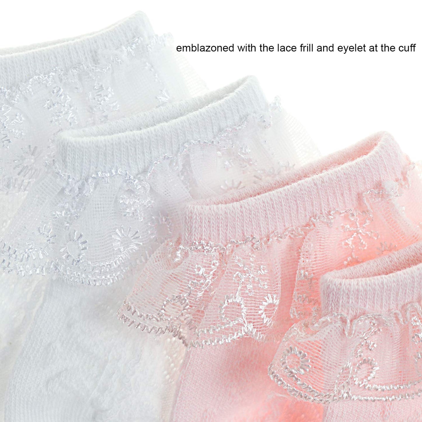 Dreshow Bqubo Baby Girls Socks Eyelet Ruffle Lace Socks Cute Frilly Socks Newborn/Infant/Toddlers/Kids Summer Thin Socks Dress S