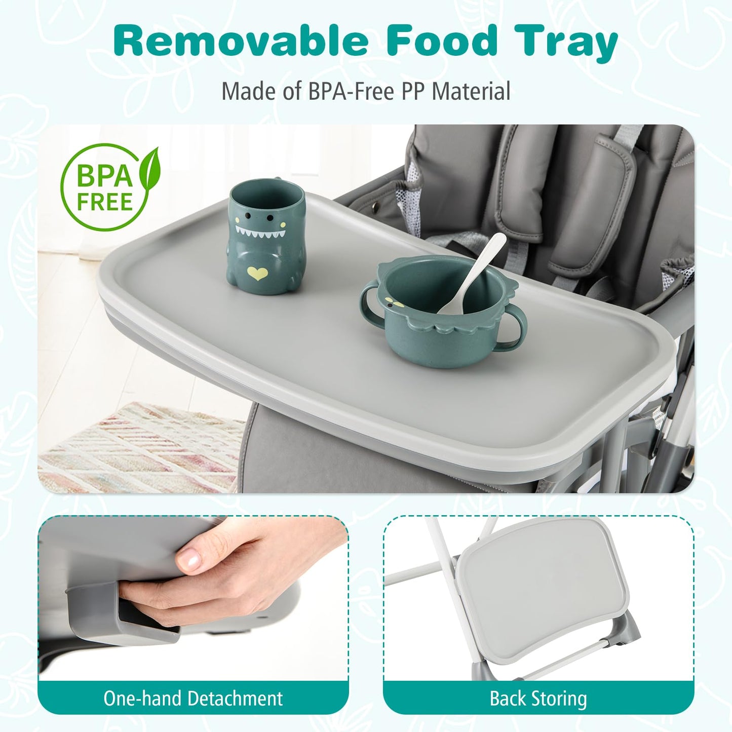 Baby Joy Foldable High Chair For Babies And Toddlers, Portable Adjustable Highchair With Footrest, Detachable Tray, Easy To Clea