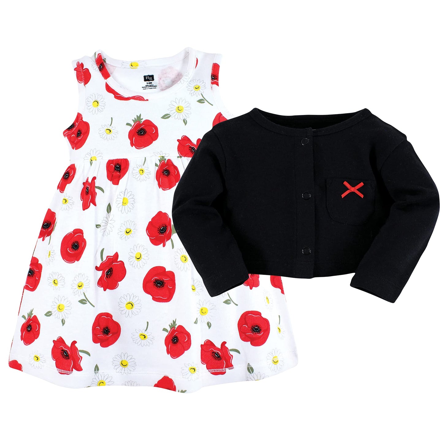 Hudson Baby Baby Girls Cotton And Cardigan Set Casual Dress, Poppy Daisy, 2T Us