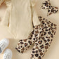 Newborn Infant Baby Girl Clothes Fall Winter Outfits Long Sleeve Clothing Onesie Pant Set Gifts 12-18 Months Ecru Leopard