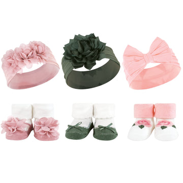 Hudson Baby Baby Girls' Headband And Socks Giftset, Pink Green, One Size
