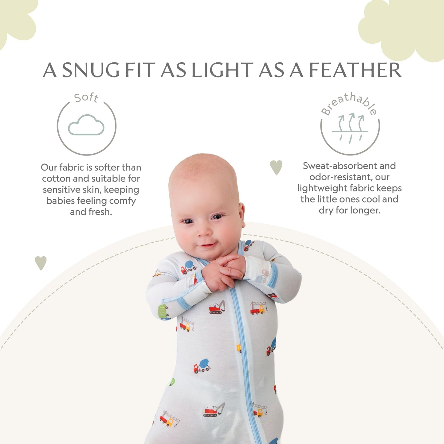 Trucks Footie For Baby, 9-12 Months - 95% Viscose Made From Bamboo, 5% Spandex - Imported (Trucks Footie)