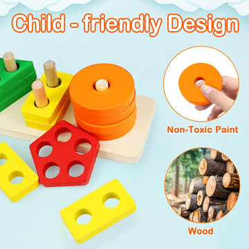 PEBIRA Montessori Toys for 1 to 3-Year-Old Boys Girls Toddlers, Wooden Sorting & Stacking Toys for Toddlers and Kids Preschool,
