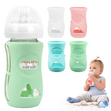 4 Pack Silicone Sleeves For Philips Avent Glass Natural Baby Bottles 8Oz, Anti Breakage Baby Bottle Sleeve For Philips Avent Gla