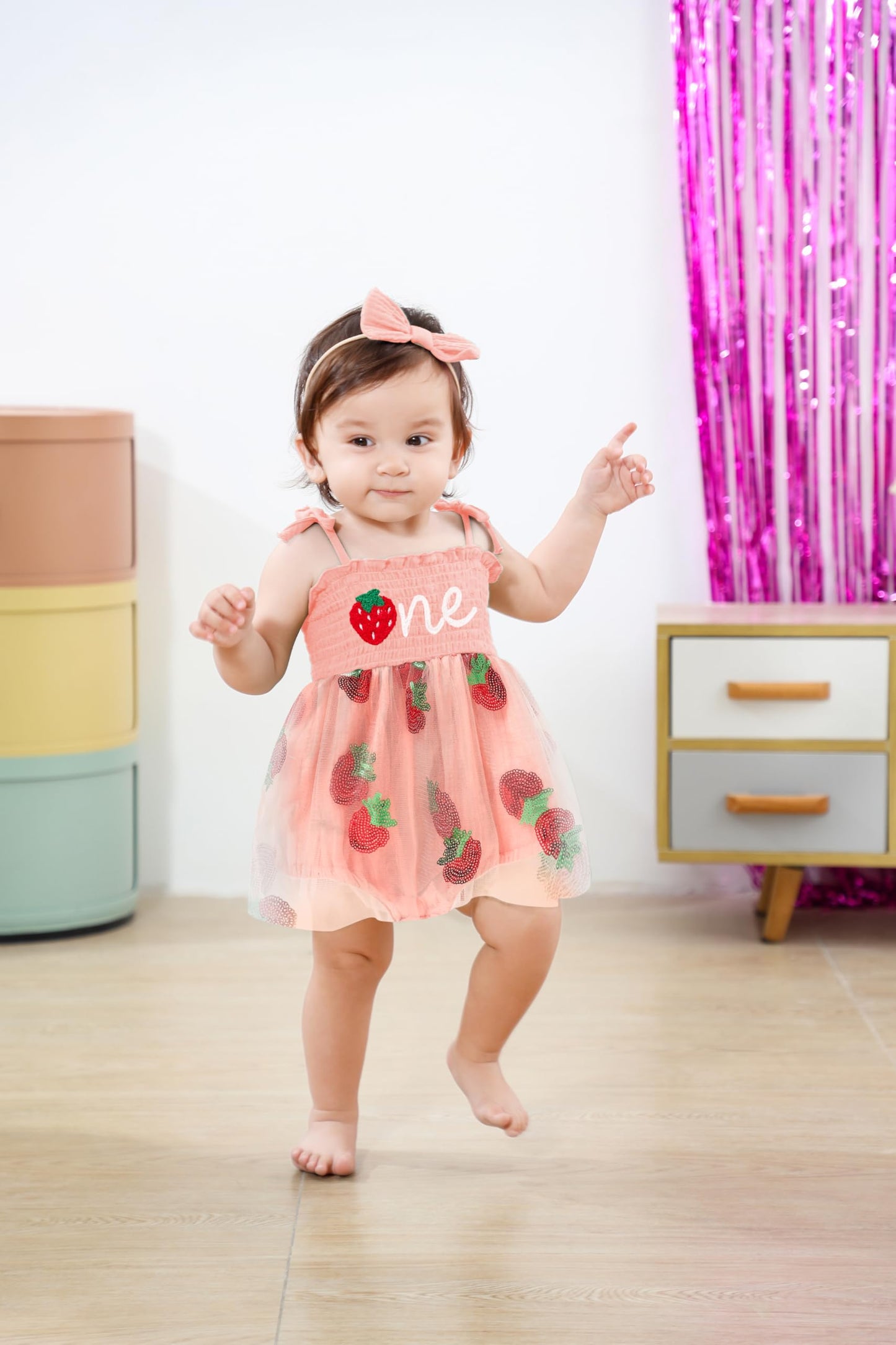 Titkkop Baby Girl 1St Birthday Clothes One Year Old Tulle Romper Sleeveless Bodysuit Cake Smash Outfits(Pink,12-18M)