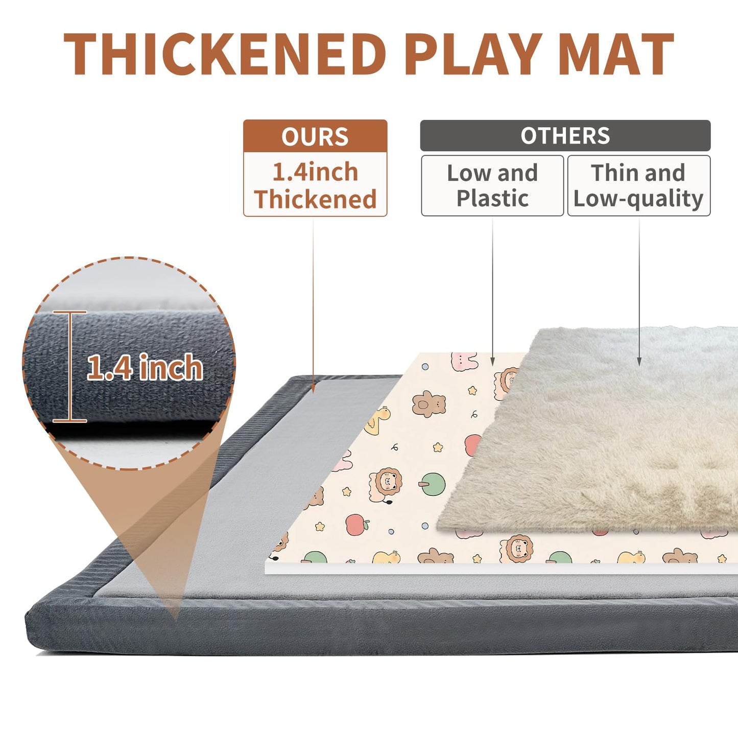 Baby Play Mat For Floor - 1.4' Thick Memory Foam Rug, 70'X59' Playpen Tummy Time Mat, Soft Velvet Nursery Rug, Large Padded C