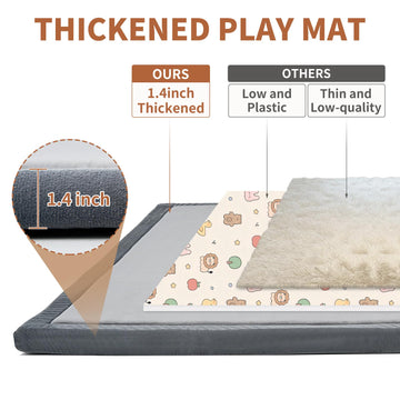 Baby Play Mat For Floor - 1.4' Thick Memory Foam Rug, 70'X59' Playpen Tummy Time Mat, Soft Velvet Nursery Rug, Large Padded C