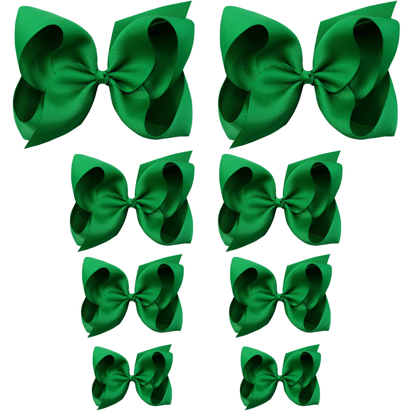 Oaoleer 8Pcs Hair Bows For Girls Green Grosgrain Ribbon Boutique Bow Alligator Clips Hair Accessories For Toddlers Little Girls