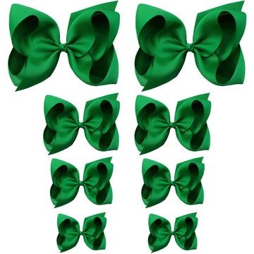 Oaoleer 8Pcs Hair Bows For Girls Green Grosgrain Ribbon Boutique Bow Alligator Clips Hair Accessories For Toddlers Little Girls
