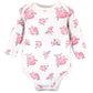Hudson Baby Unisex Baby Cotton Long-Sleeve Bodysuits, Basic Pink Floral, 6-9 Months