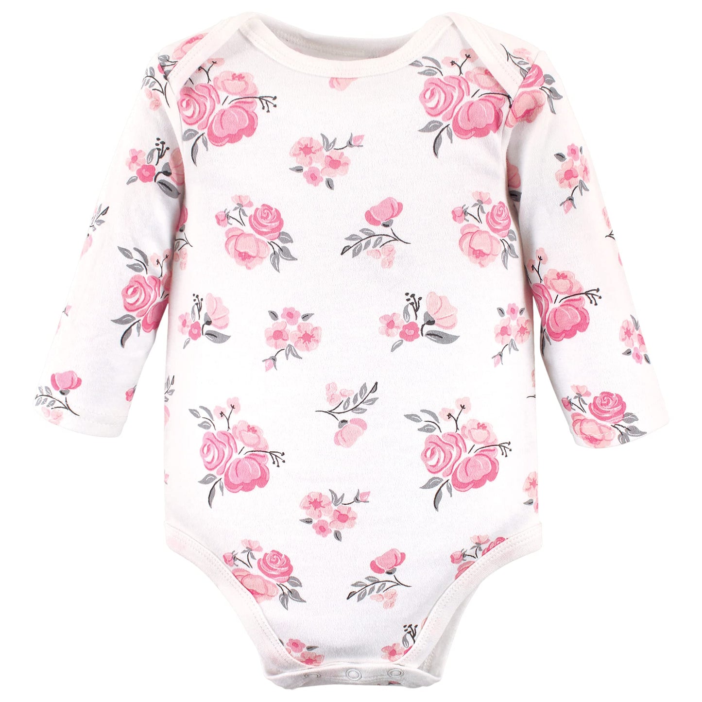 Hudson Baby Unisex Baby Cotton Long-Sleeve Bodysuits, Basic Pink Floral, 6-9 Months