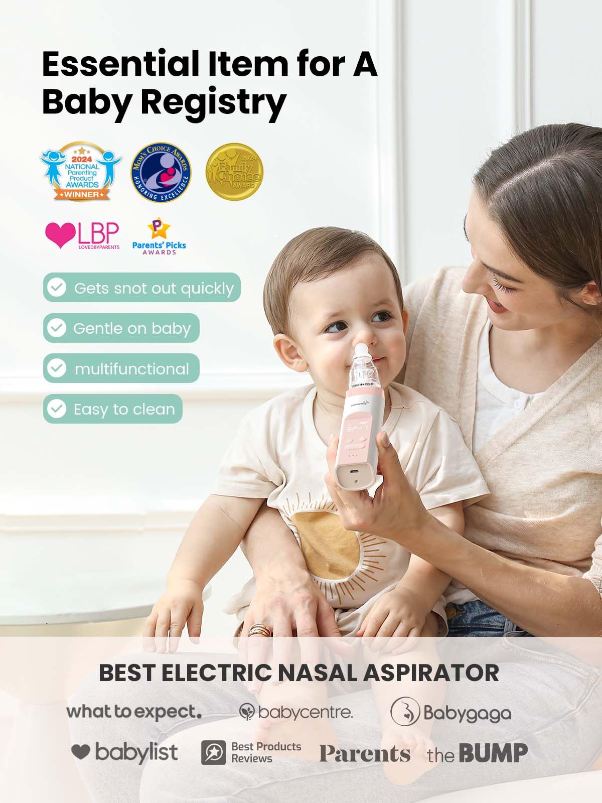 Grownsy Nasal Aspirator For Baby, 2-In-1 Electric Nose Spray & Suction, Baby Nose Sucker With Powerful Suction, Music And Light