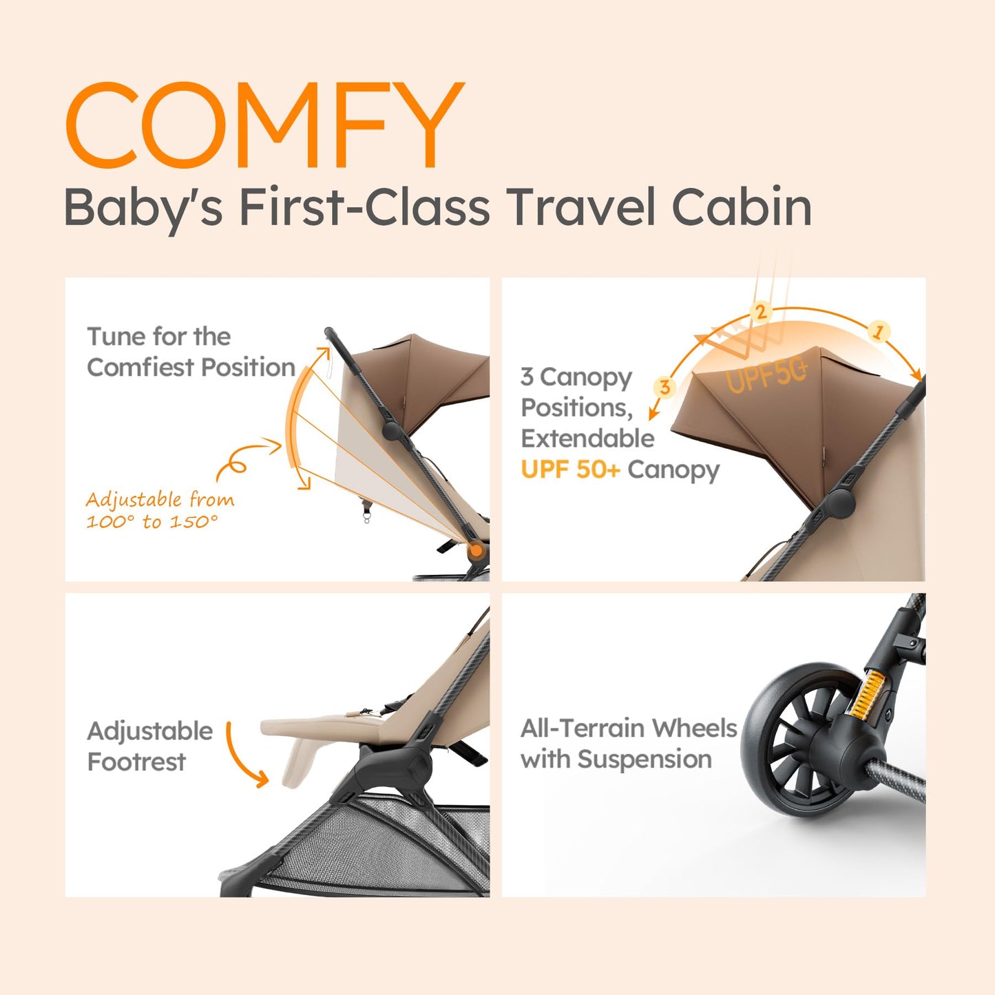 Lightweight Baby Strollers For Airplane, Ultra-Compact Travel Stroller, Light & Strong Portable Toddler Stroller With Carbon Fib