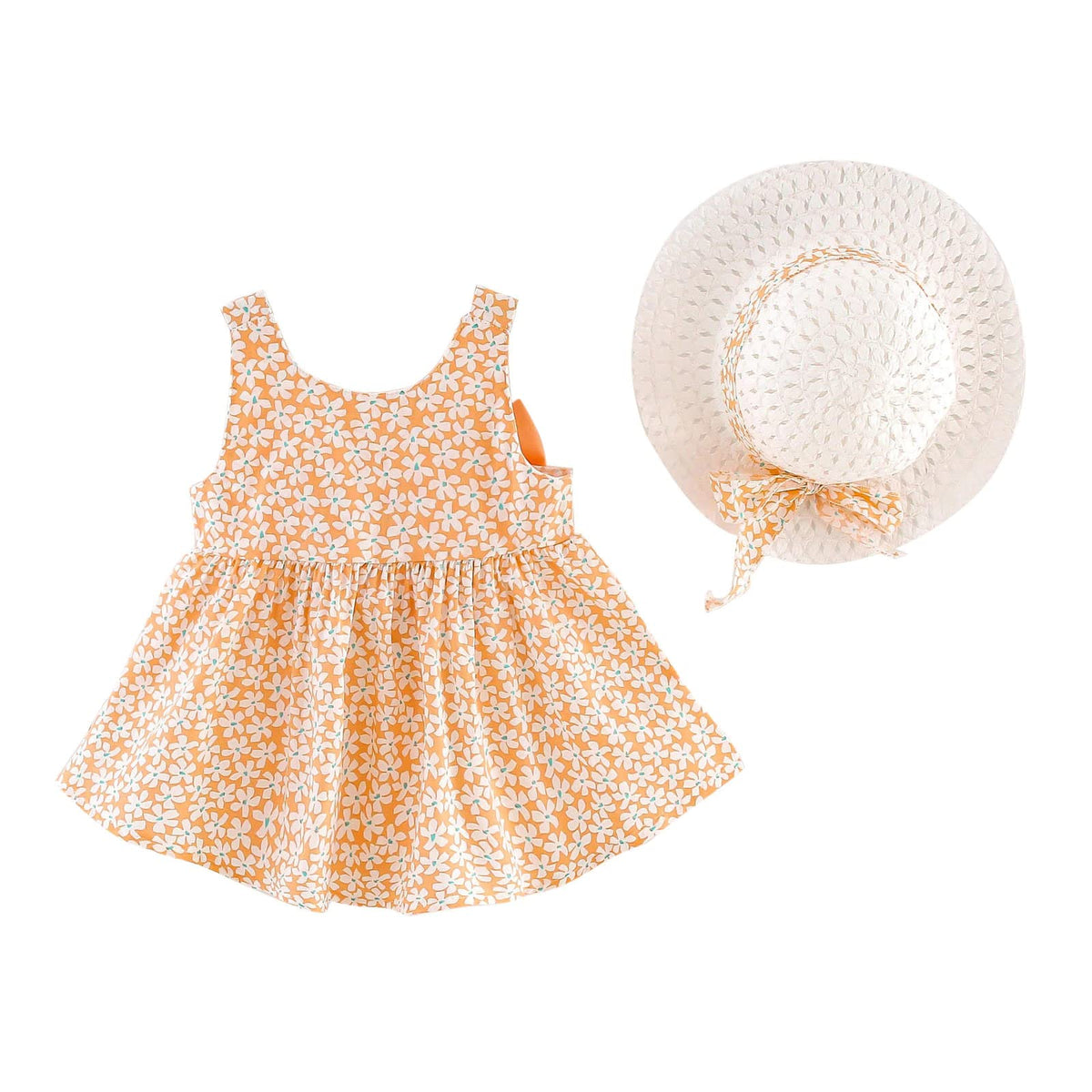 Bold N Elegant Girl Mini Summer Cute Sleeveless Cotton Floral Heart Print Princess Dress Frock Tutu With Hat (Orange, 12 Months