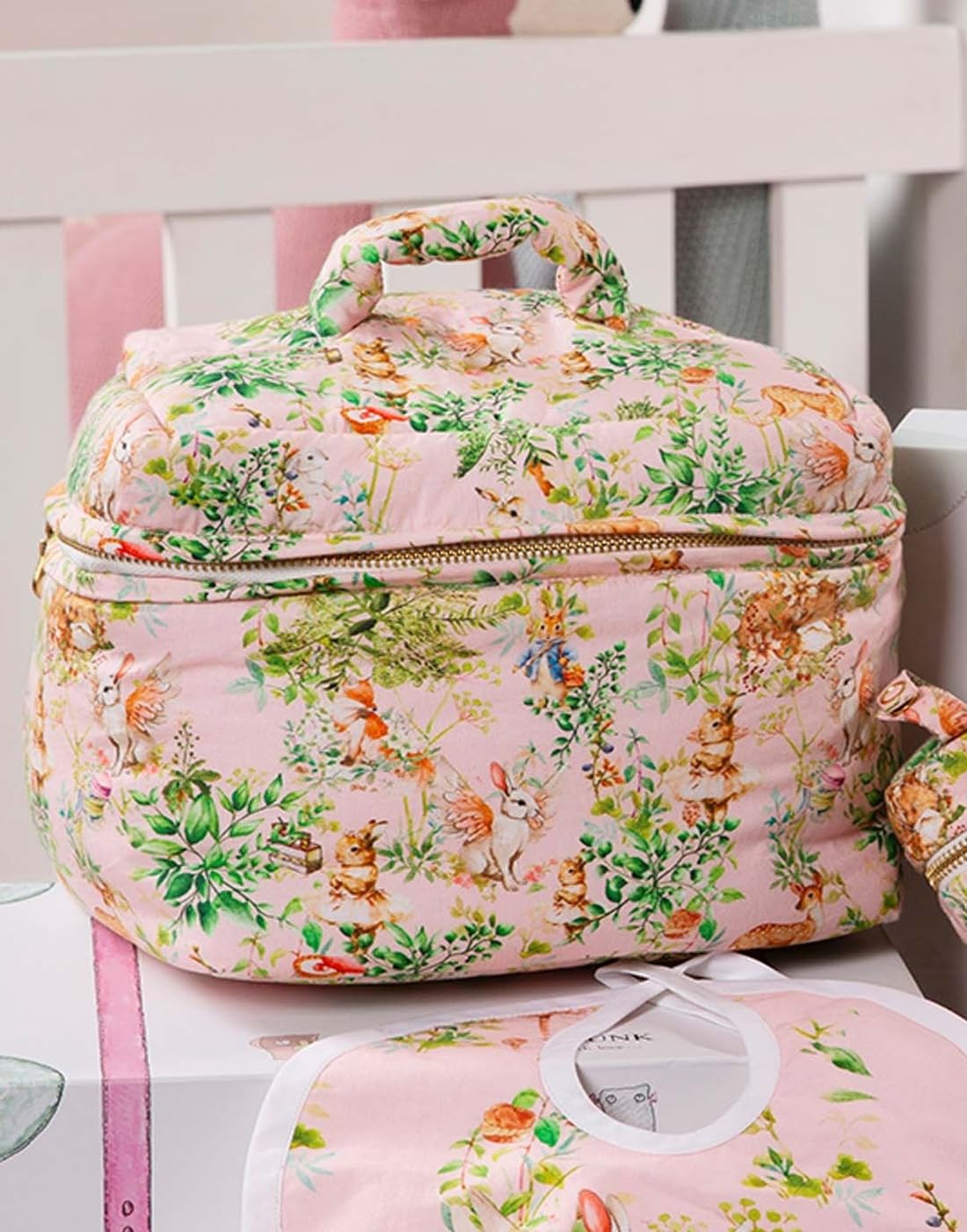 Blush Bunny Baby Travel Kit | Quilted Cotton Organizer for Diaper, Wipes & Essentials | Stylish Portable Baby Bag | Lightweight,