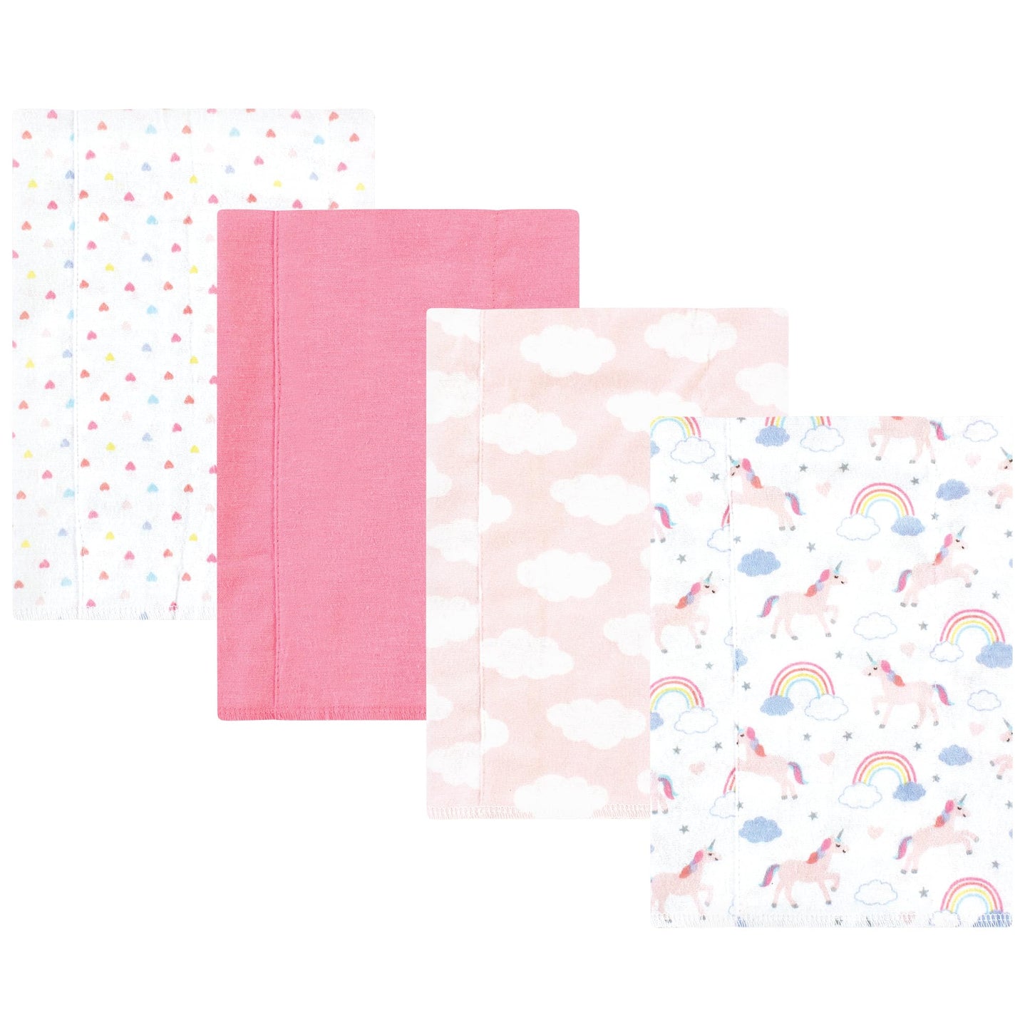 Hudson Baby Unisex Baby Cotton Flannel Burp Cloths, Unicorns Rainbows 4 Pack, One Size