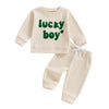 Lesimsam Toddler Baby Boy Valentine'S Day Outfit Letter Embroidery Long Sleeve Waffle Knit Sweatshirt And Pants Set (St Patricks