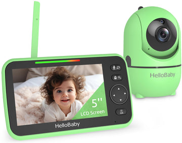 Hellobaby Upgrade Baby Monitor, 5'' Screen With 30-Hour Battery, Pan-Tilt-Zoom Video Baby Monitor With Camera And Audio, Night V