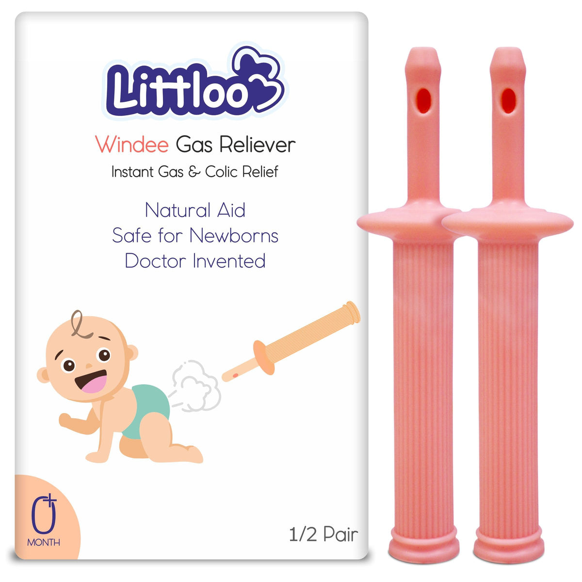 Littloo Windee Gas Reliever  1 Pair | Disposable Baby Colic Relief Tool | Infant Gas Passage Tube For Gentle Relief | Soft & Sa