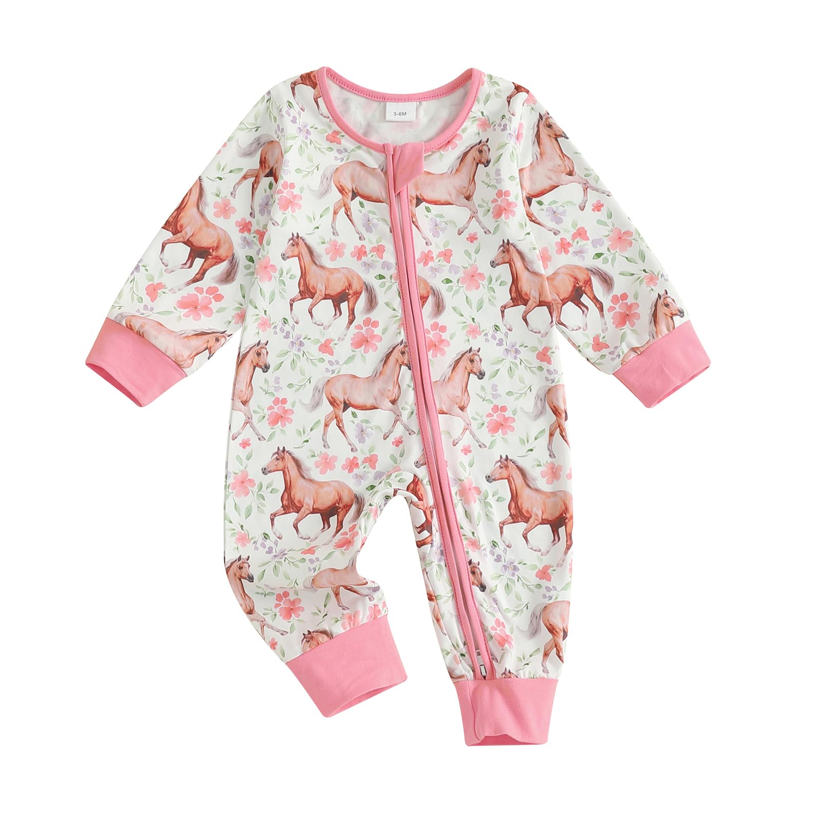 Lefyira Western Baby Girl Clothes Horse Print Cow Romper Zipper Long Sleeve Jumpsuit Infant Cowgirl Outfit Fall Clothes (Horse p