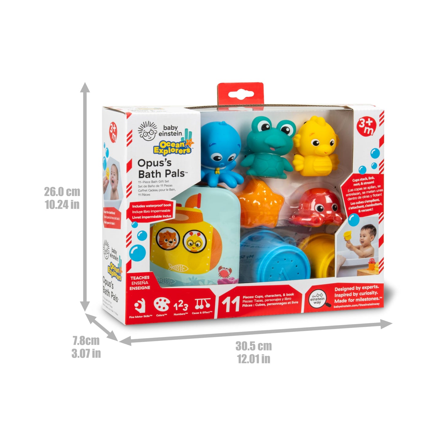 Baby Einstein Ocean Explorers Opus Bath Pals 11-Piece Gift Set, Waterproof Bath Book, Bath Cups, Animal Shape Bath Toys for Baby