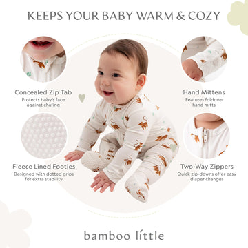 Soft Bamboo Viscose Footies, 2-Way Zipper, Unisex, 3-6 Months, Tiger, 95% Viscose Made From Bamboo, 5% Spandex - Imported