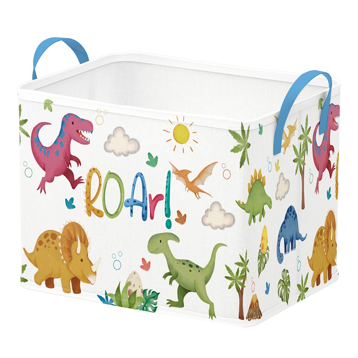 Runtoo Dinosaur Baby Basket Nursery Decor Cute Dino Jurassic Animal Boho Baby Shower Decorations Boys Gift Basket Toddler Toy Bo