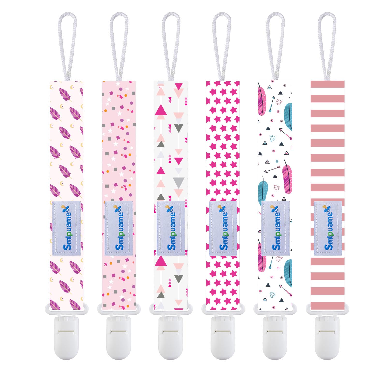 Smlpuame Pacifier Clip Girl,6 Pack Stylish Binky Clips Strap For Baby Girls,Paci Holder With Clip Lightweight Universal Fits Mos