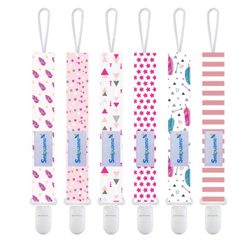 Smlpuame Pacifier Clip Girl,6 Pack Stylish Binky Clips Strap For Baby Girls,Paci Holder With Clip Lightweight Universal Fits Mos