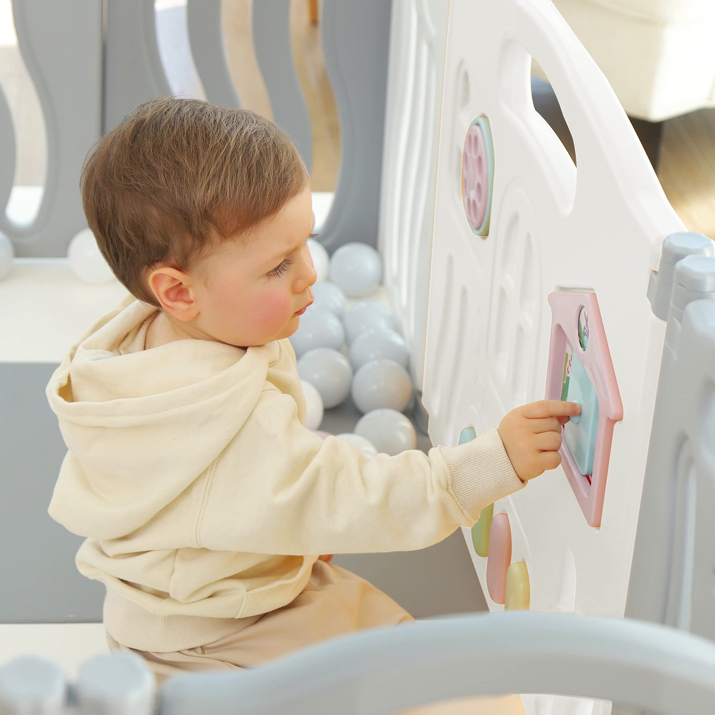 Baby Playpen Kids Activity Centre Safety Play Yard Home Indoor Outdoor New Pen (14 Panels Ocean White)