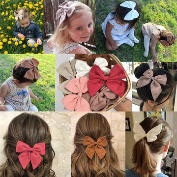 Original Linen Bow Hair Clips Baby Girls Women Large Sailor Bows Kids Baby And Mom Hair Bow Alligator Clips White Navy Pink Neut