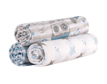 abracadabra Cotton Muslin Swaddle Wraps for New Born Baby, 018 M+ (110 cm X 110 cm, Pack of 3)  Rockstar
