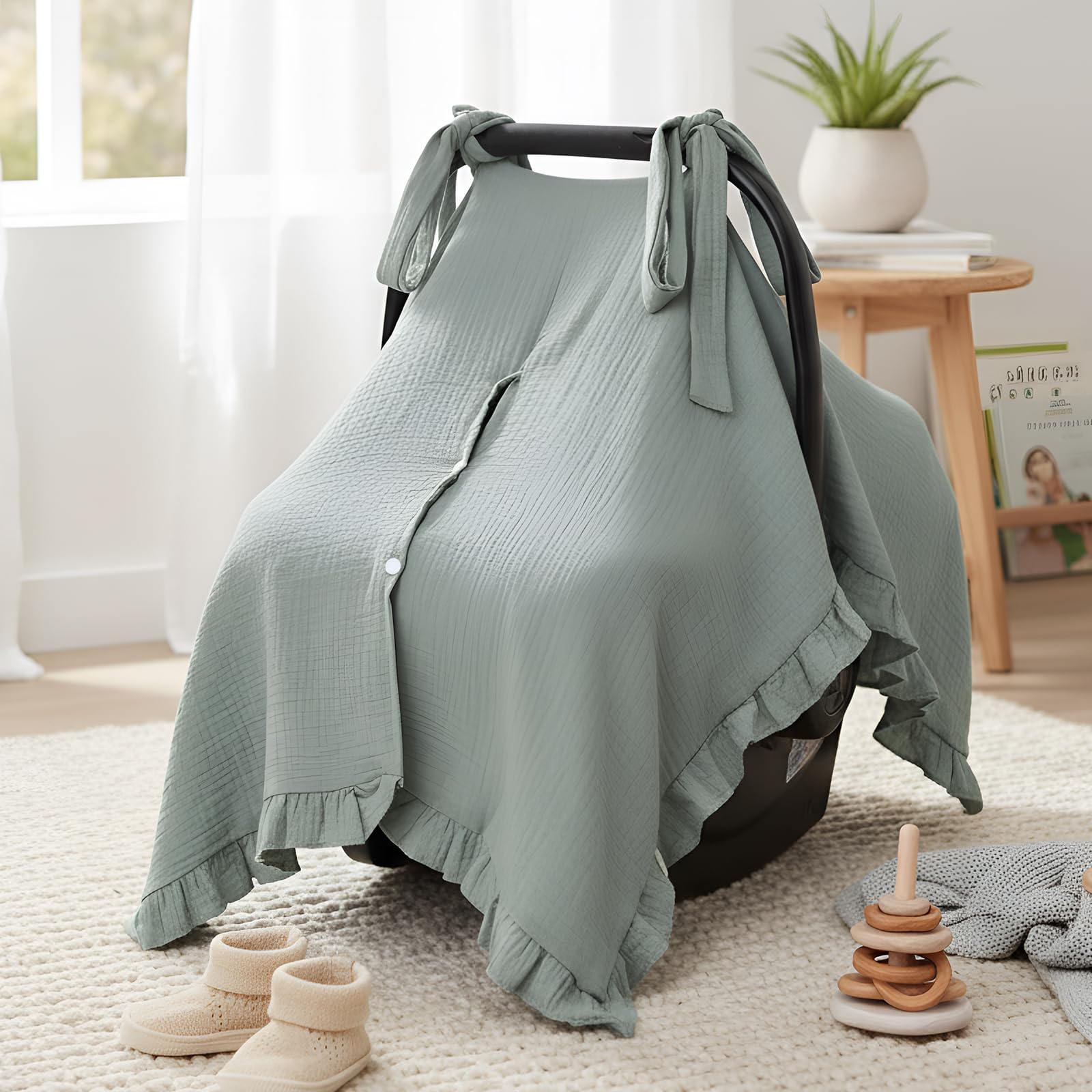 Boao Muslin Baby Car Seat Cover Soft Carseat Cover Universal Fit Stroller Canopy Breathable Infant Car Seat Canopy for Sun Bug a