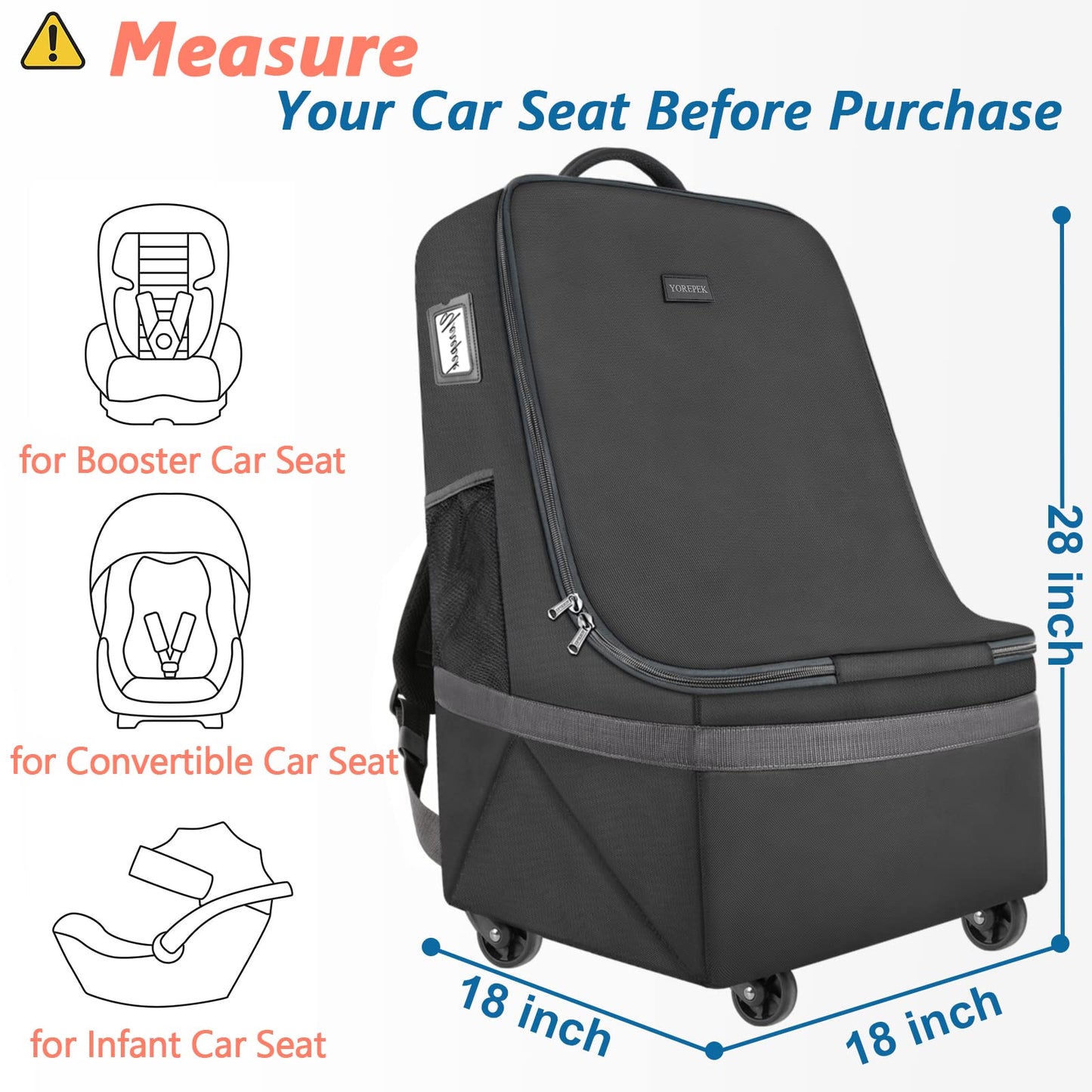 Yorepek Car Seat Travel Bag With Wheels, Padded Car Seat Backpack, Large Carseat Travel Bag For Airplane, Gate Check Bag, Car Se