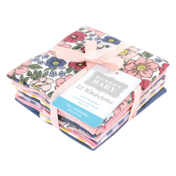 Hudson Baby Unisex Baby Flannel Cotton Washcloths, Pink Blue Pretty Floral 12 Pack, One Size