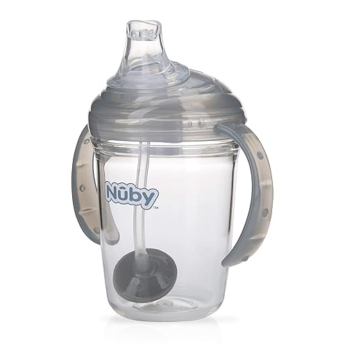 Nuby Twin Handle 360 Grip N' Sip 8Oz Tritan Cup With Hygienic Cover, Grey,1 Count (Pack Of 1)